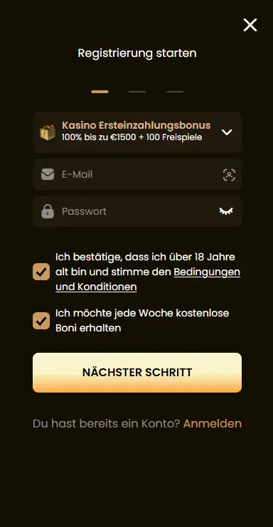 Registrierung bei Goldspin Casino